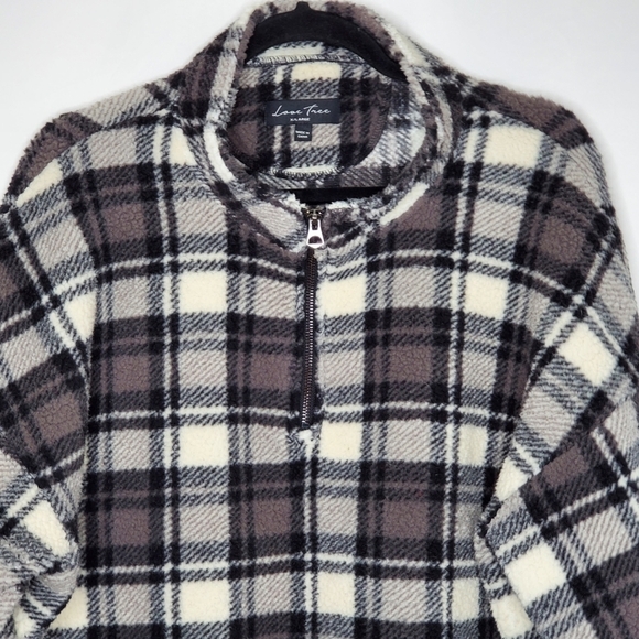 Fleece Plaid Jacket XL Quarter Zip Cozy Soft Grunge Pullover Shacket Gorpcore - Picture 2 of 10